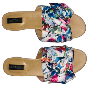 Santorini leather sandals flip flops floral tropical 7.5 beach resort slip ons